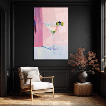 Pembe Tonlarda Martini Kadehi Modern Cam Tablo - Glazella