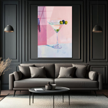 Pembe Tonlarda Martini Kadehi Modern Cam Tablo - Glazella