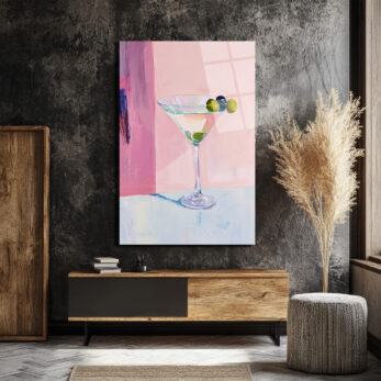 Pembe Tonlarda Martini Kadehi Modern Cam Tablo - Glazella