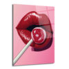 Çekici Dudaklar ve Lolipop Pop Art Cam Tablo - Glazella Çekici Dudaklar ve Lolipop Pop Art Cam Tablo - Glazella