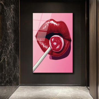 Çekici Dudaklar ve Lolipop Pop Art Cam Tablo - Glazella Çekici Dudaklar ve Lolipop Pop Art Cam Tablo - Glazella