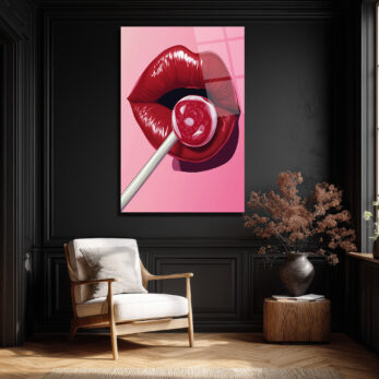 Çekici Dudaklar ve Lolipop Pop Art Cam Tablo - Glazella Çekici Dudaklar ve Lolipop Pop Art Cam Tablo - Glazella