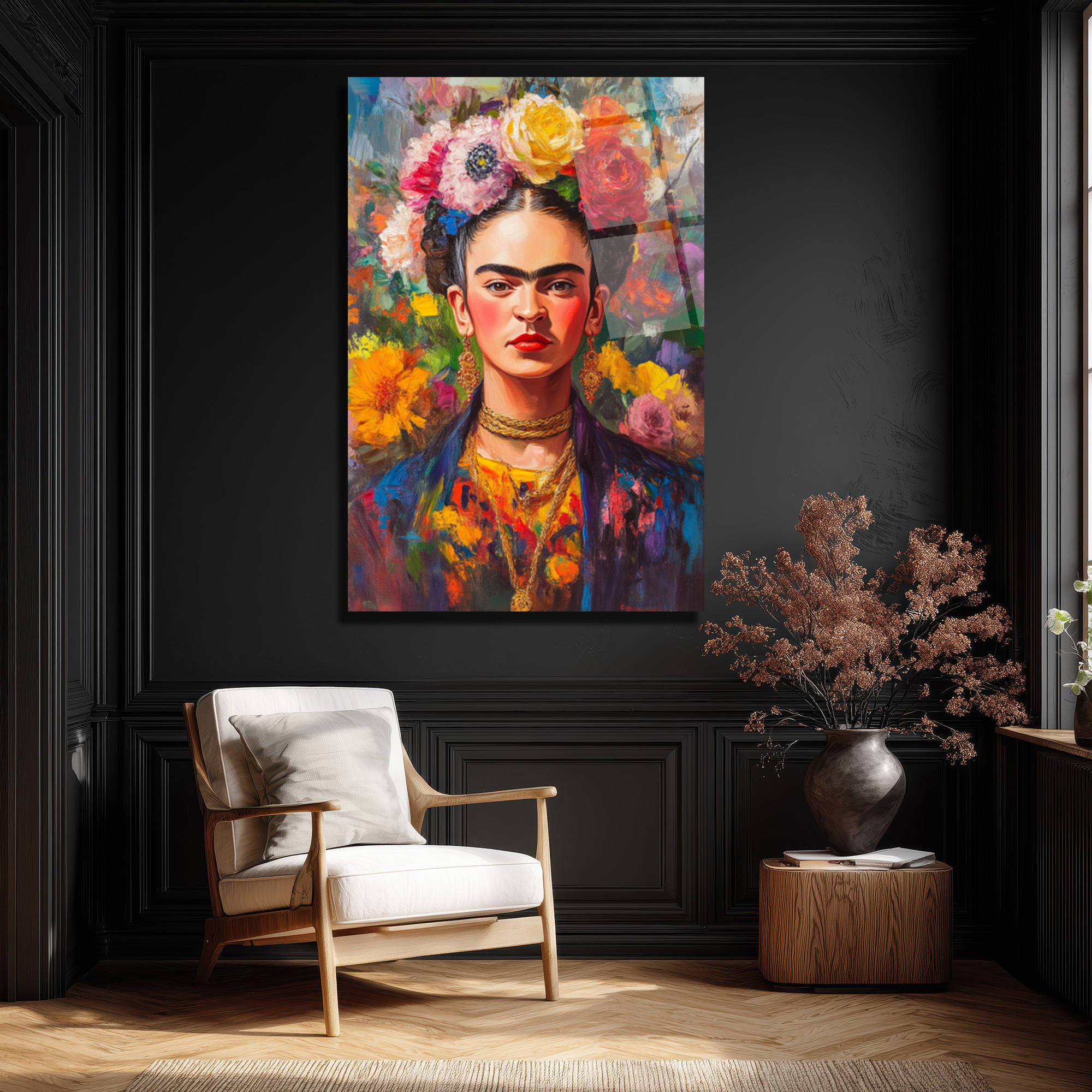 Frida Kahlo'nun Canlı Portresi Cam Tablo - Glazella Frida Kahlo'nun Canlı Portresi Cam Tablo - Glazella