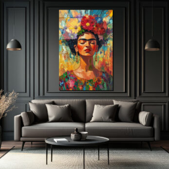 Frida Kahlo Çiçekli Taçlı Portre Cam Tablo - Glazella Frida Kahlo Çiçekli Taçlı Portre Cam Tablo - Glazella