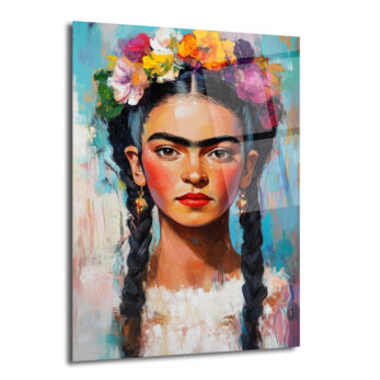 Frida Kahlo Çiçekli Taç Portresi Cam Tablo - Glazella
