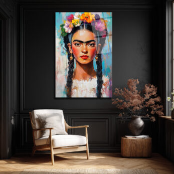 Frida Kahlo Çiçekli Taç Portresi Cam Tablo - Glazella Frida Kahlo Çiçekli Taç Portresi Cam Tablo - Glazella