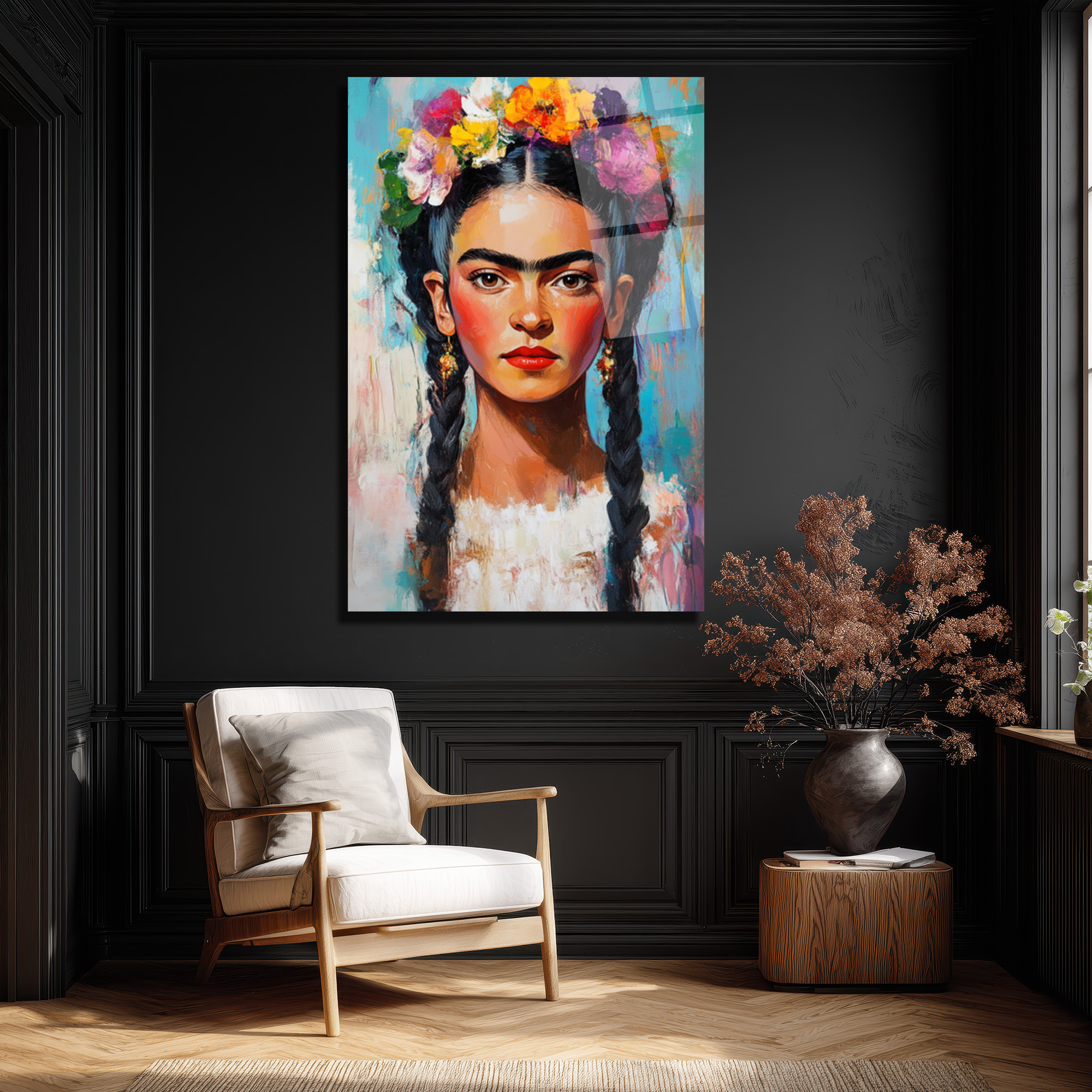 Frida Kahlo Çiçekli Taç Portresi Cam Tablo - Glazella Frida Kahlo Çiçekli Taç Portresi Cam Tablo - Glazella