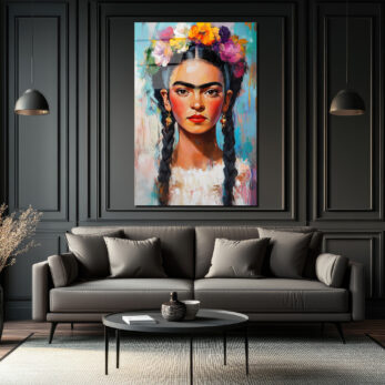 Frida Kahlo Çiçekli Taç Portresi Cam Tablo - Glazella Frida Kahlo Çiçekli Taç Portresi Cam Tablo - Glazella
