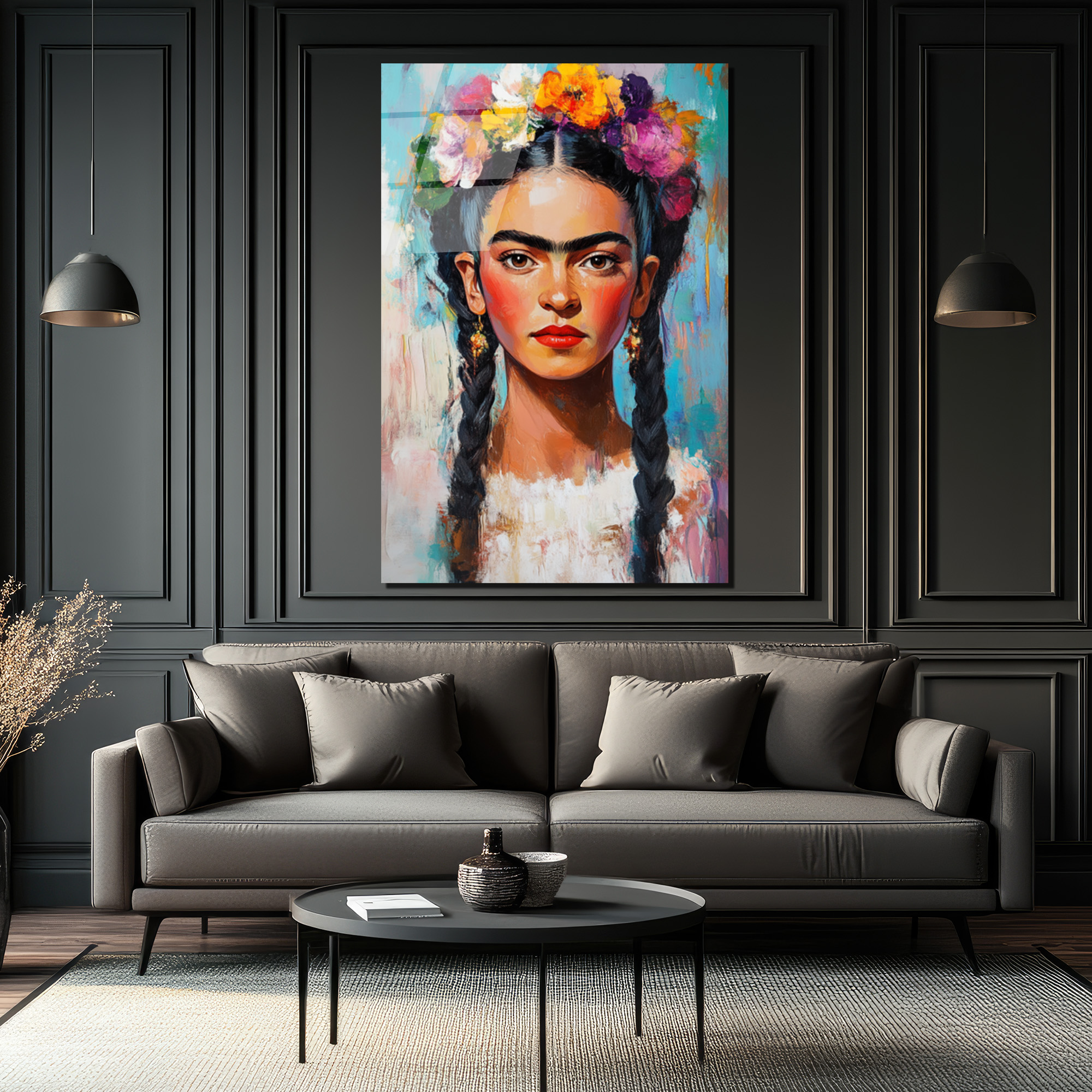 Frida Kahlo Çiçekli Taç Portresi Cam Tablo - Glazella Frida Kahlo Çiçekli Taç Portresi Cam Tablo - Glazella