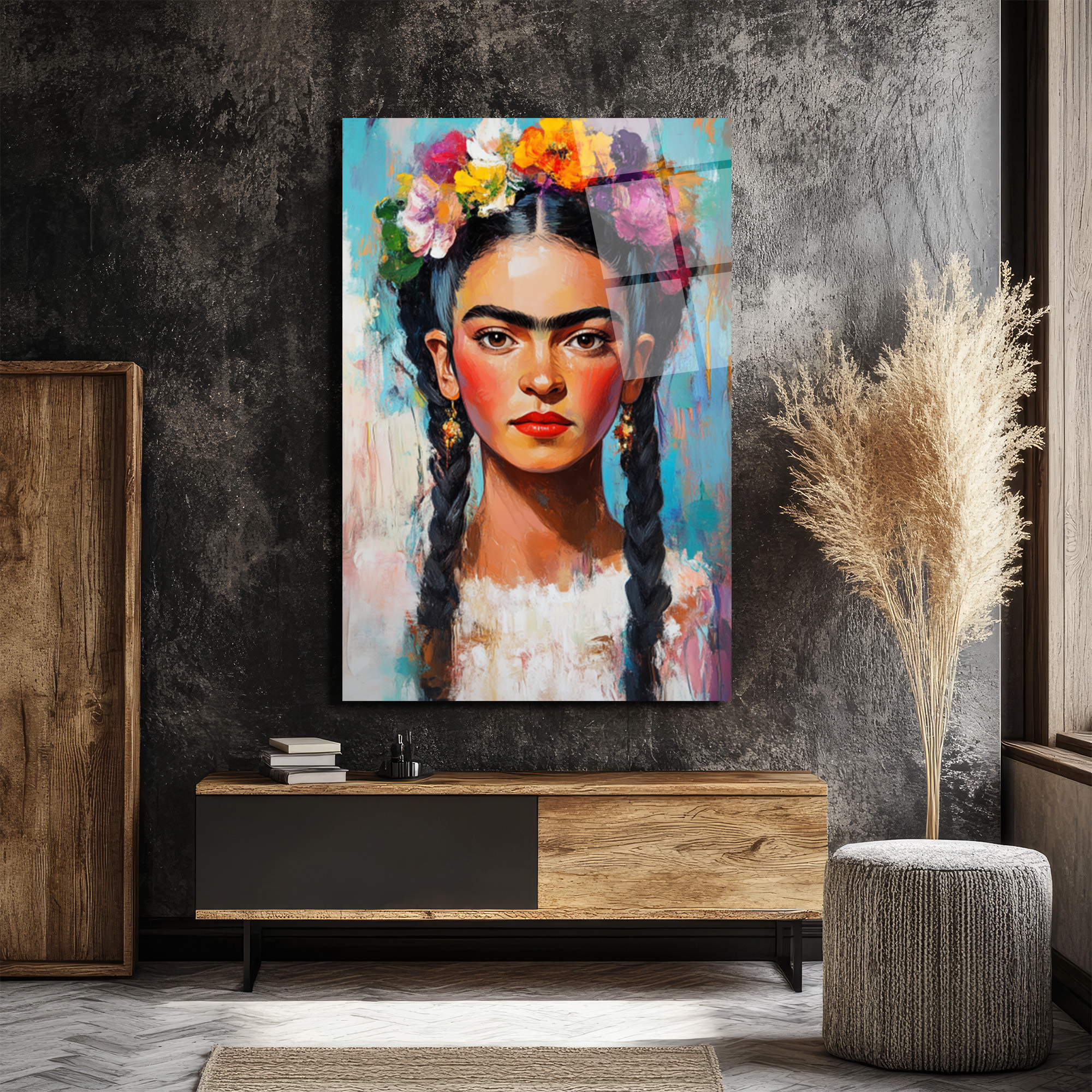 Frida Kahlo Çiçekli Taç Portresi Cam Tablo - Glazella Frida Kahlo Çiçekli Taç Portresi Cam Tablo - Glazella