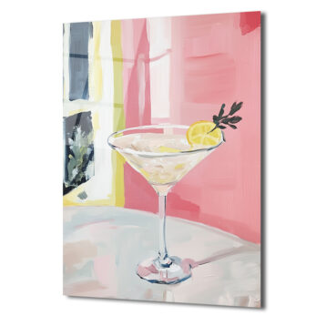 Modern Martini Sanatı Cam Tablo - Pembe ve Limon Ferahlığı - Glazella