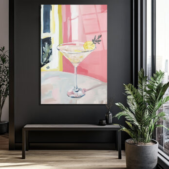 Modern Martini Sanatı Cam Tablo - Pembe ve Limon Ferahlığı - Glazella