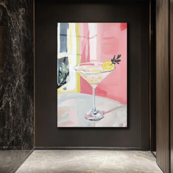 Modern Martini Sanatı Cam Tablo - Pembe ve Limon Ferahlığı - Glazella
