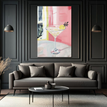 Modern Martini Sanatı Cam Tablo - Pembe ve Limon Ferahlığı - Glazella