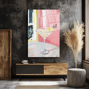 Modern Martini Sanatı Cam Tablo - Pembe ve Limon Ferahlığı - Glazella