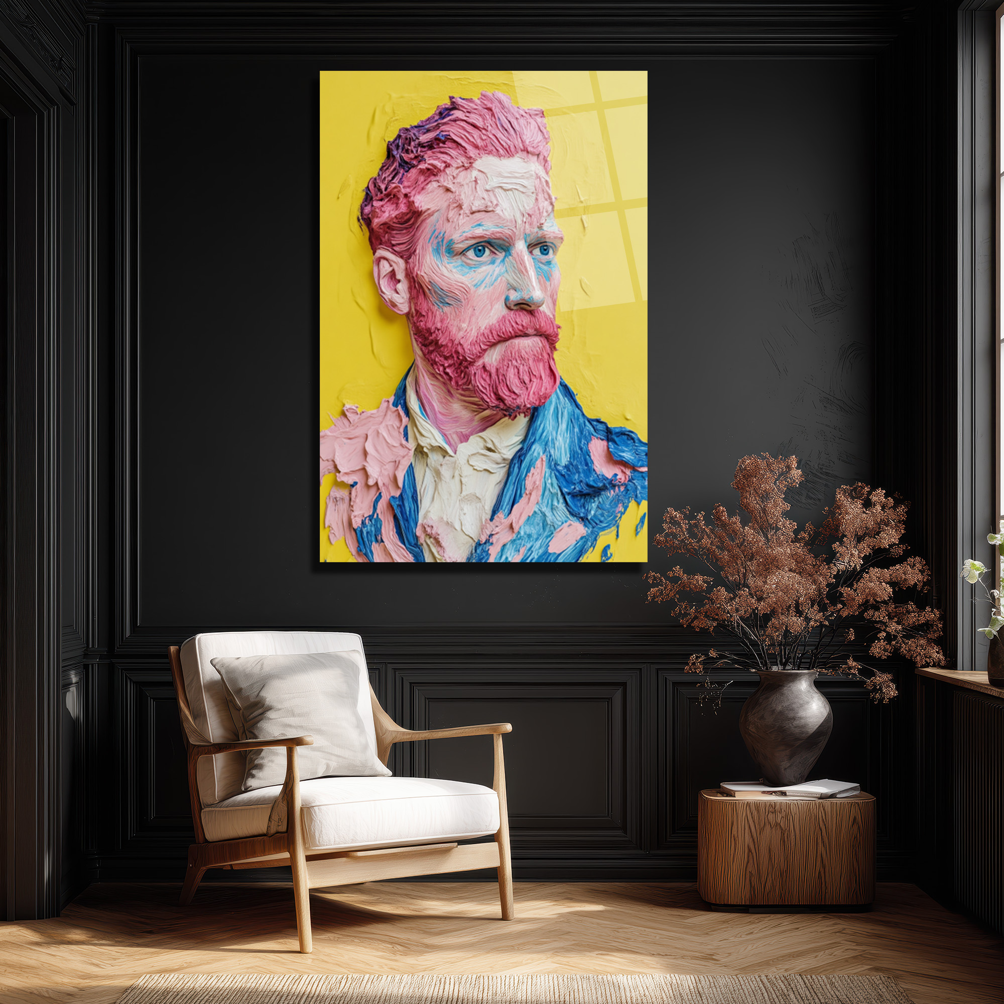 Van Gogh'un Modern Yüzü: Canlı Renklerle Sanatsal Cam Tablo - Glazella Van Gogh'un Modern Yüzü: Canlı Renklerle Sanatsal Cam Tablo - Glazella