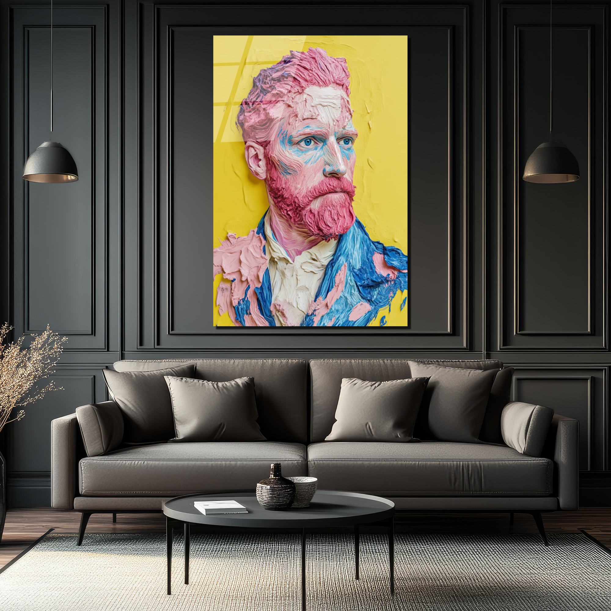 Van Gogh'un Modern Yüzü: Canlı Renklerle Sanatsal Cam Tablo - Glazella Van Gogh'un Modern Yüzü: Canlı Renklerle Sanatsal Cam Tablo - Glazella