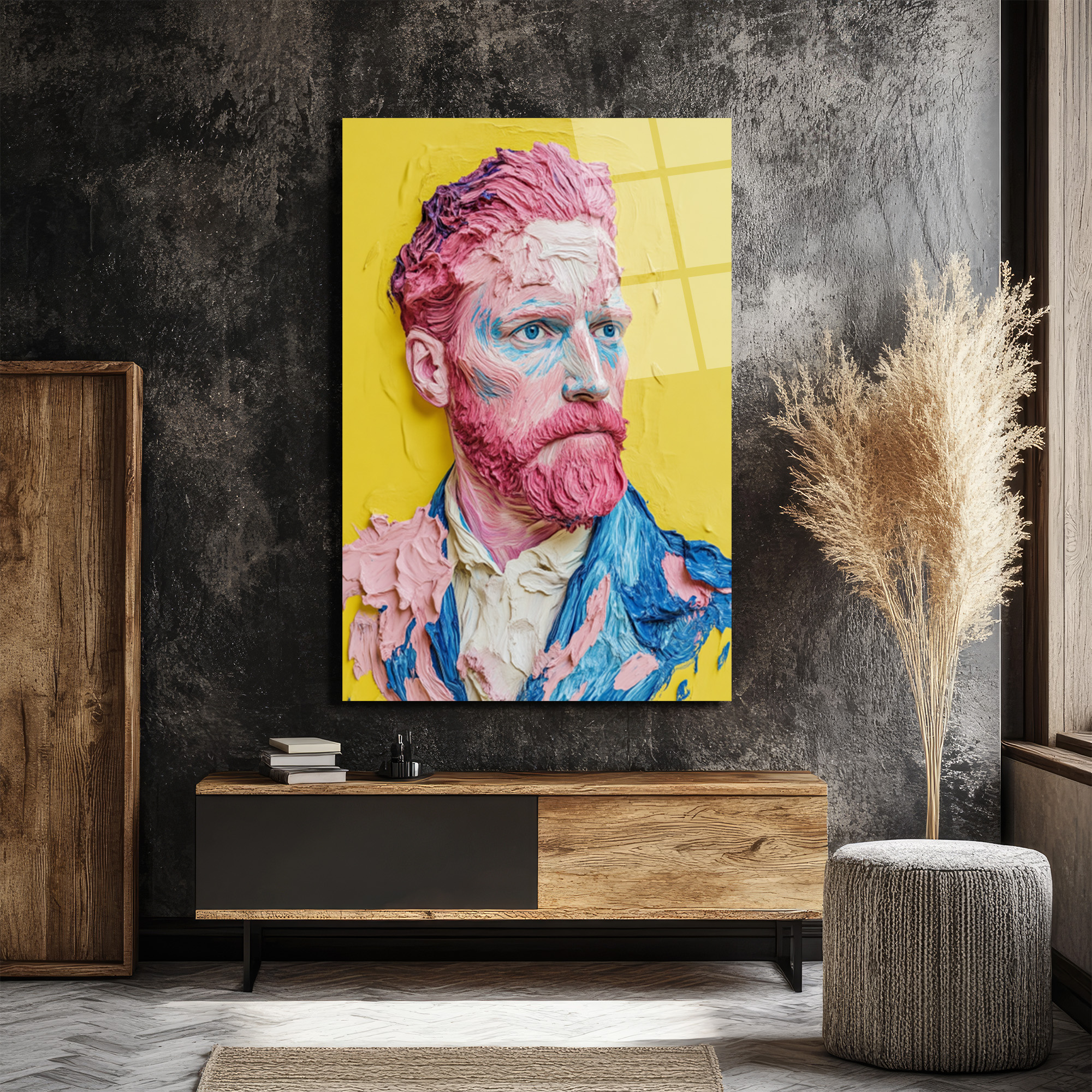 Van Gogh'un Modern Yüzü: Canlı Renklerle Sanatsal Cam Tablo - Glazella Van Gogh'un Modern Yüzü: Canlı Renklerle Sanatsal Cam Tablo - Glazella