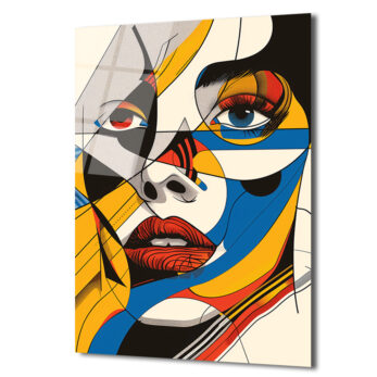 Dinamik Renklerle Pop Art Kadın Portre Cam Tablo - Glazella