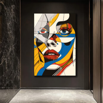 Dinamik Renklerle Pop Art Kadın Portre Cam Tablo - Glazella