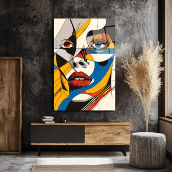 Dinamik Renklerle Pop Art Kadın Portre Cam Tablo - Glazella