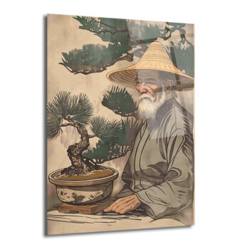 Bonsai Ustası ve Bilgelik Cam Tablo - Glazella