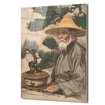 Bonsai Ustası ve Bilgelik Cam Tablo - Glazella