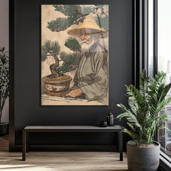 Bonsai Ustası ve Bilgelik Cam Tablo - Glazella