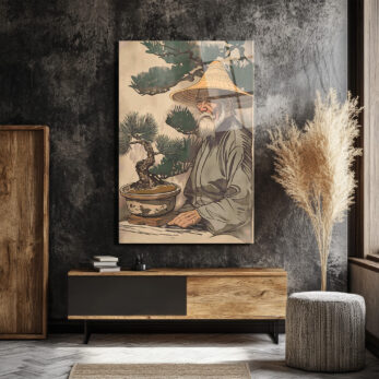 Bonsai Ustası ve Bilgelik Cam Tablo - Glazella