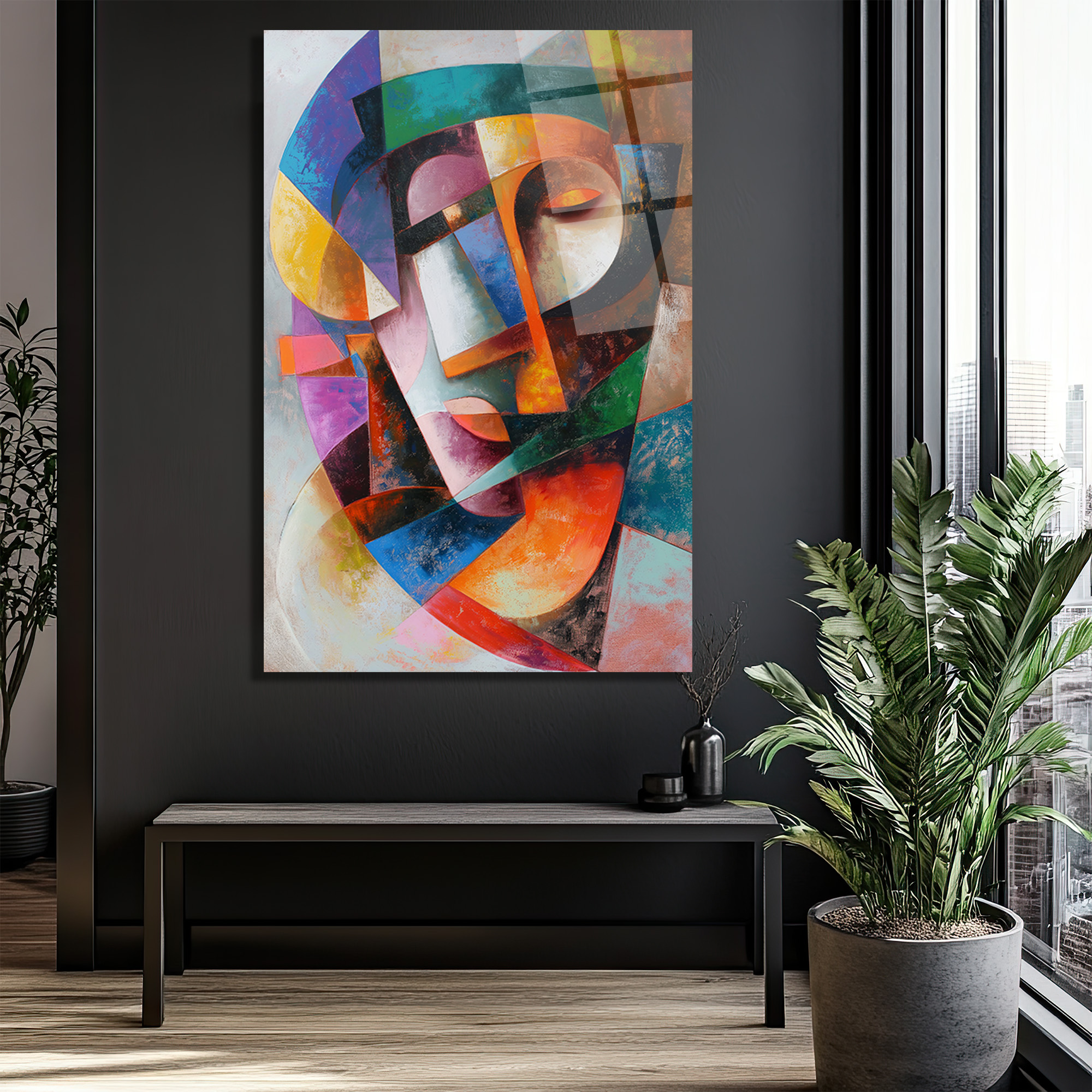 Dinamik Kübist Yüz Soyut Sanat Cam Tablo - Modern Duvar Dekoru - Glazella Dinamik Kübist Yüz Soyut Sanat Cam Tablo - Modern Duvar Dekoru - Glazella