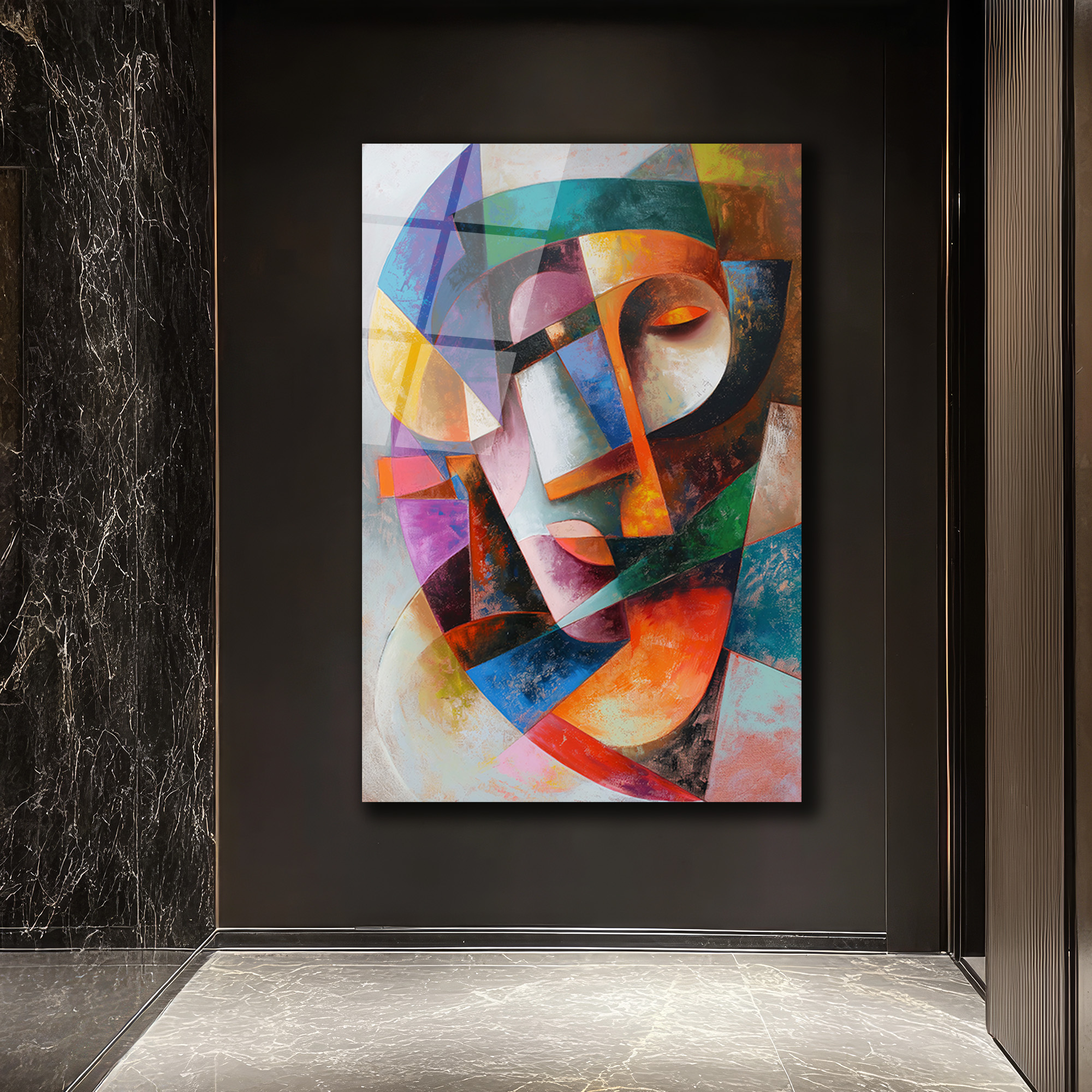 Dinamik Kübist Yüz Soyut Sanat Cam Tablo - Modern Duvar Dekoru - Glazella Dinamik Kübist Yüz Soyut Sanat Cam Tablo - Modern Duvar Dekoru - Glazella