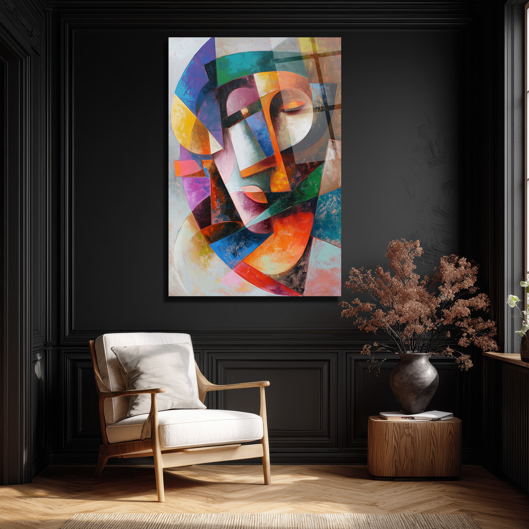 Dinamik Kübist Yüz Soyut Sanat Cam Tablo - Modern Duvar Dekoru - Glazella Dinamik Kübist Yüz Soyut Sanat Cam Tablo - Modern Duvar Dekoru - Glazella