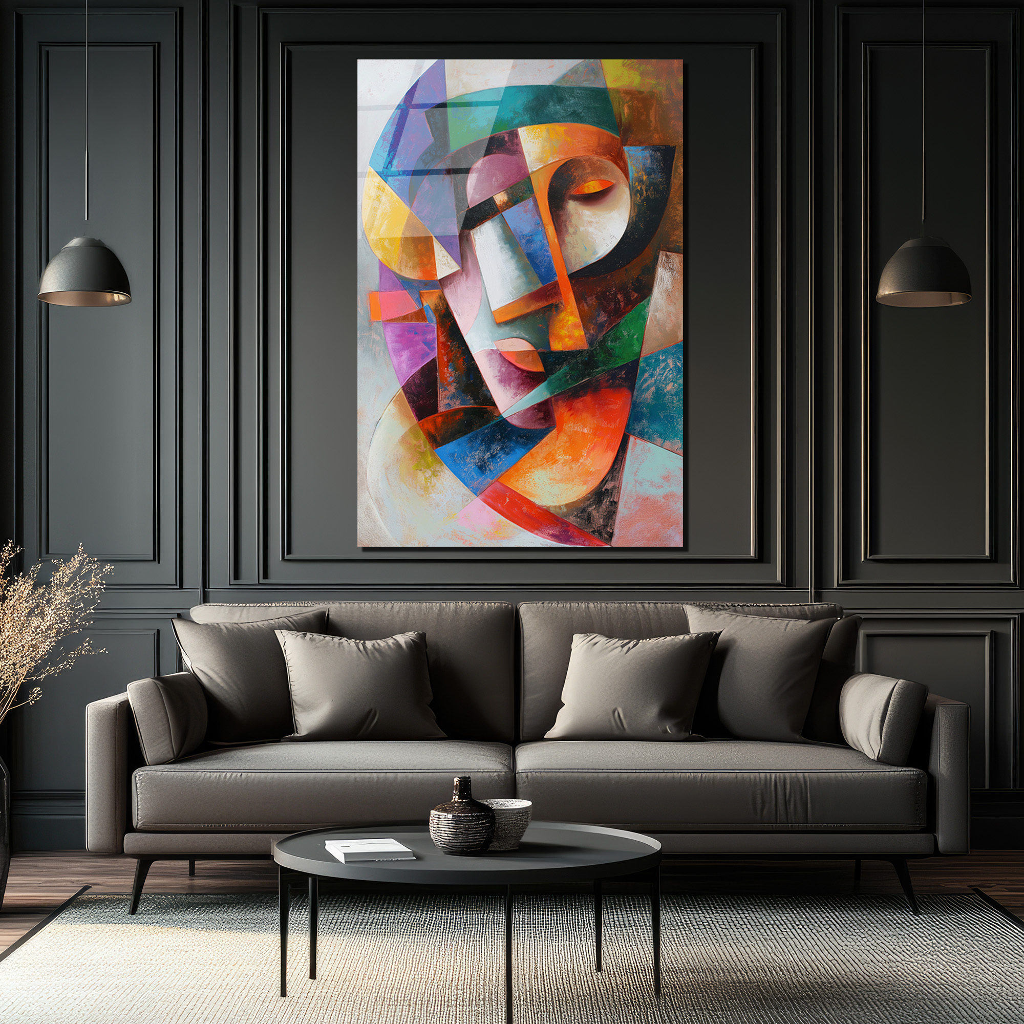 Dinamik Kübist Yüz Soyut Sanat Cam Tablo - Modern Duvar Dekoru - Glazella Dinamik Kübist Yüz Soyut Sanat Cam Tablo - Modern Duvar Dekoru - Glazella