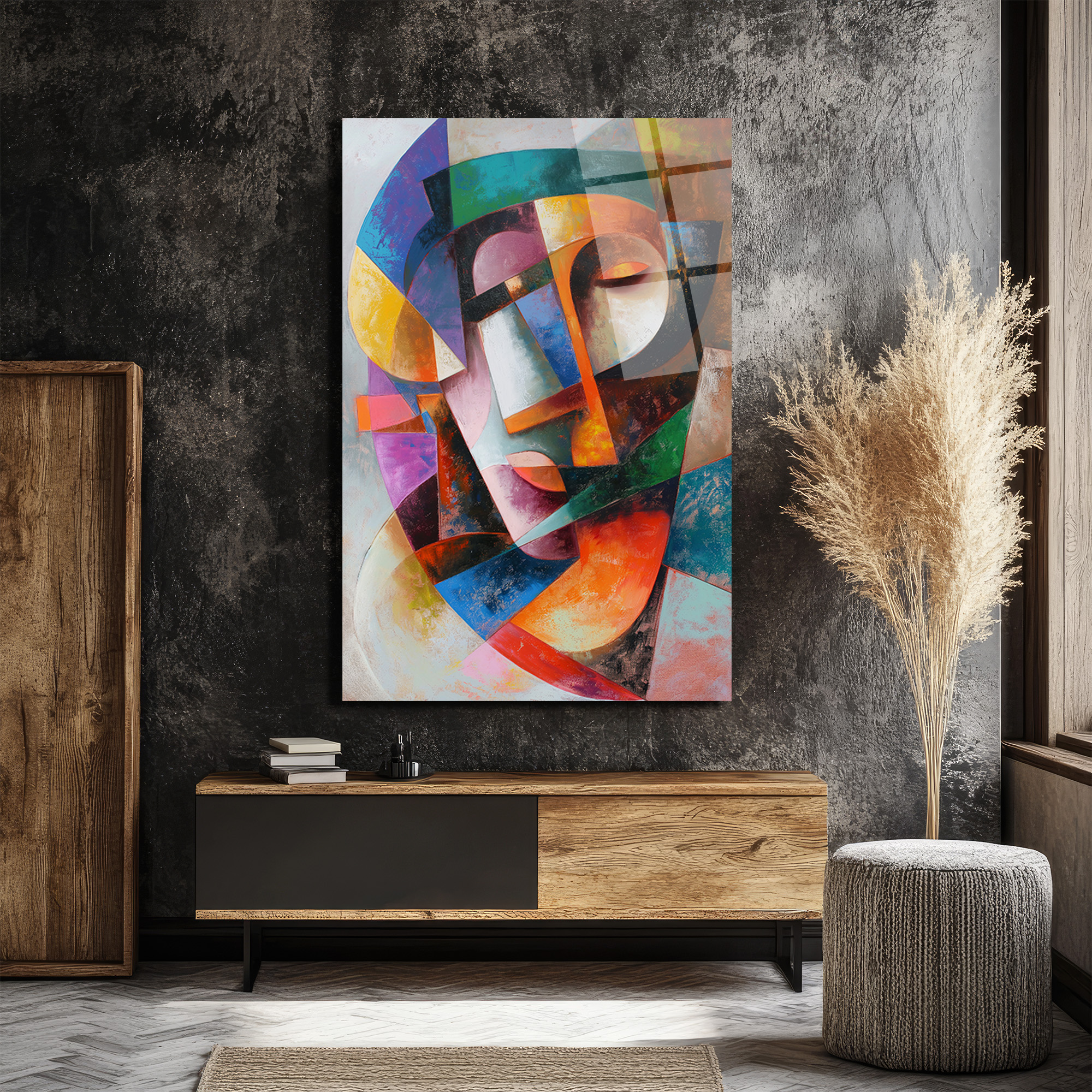 Dinamik Kübist Yüz Soyut Sanat Cam Tablo - Modern Duvar Dekoru - Glazella Dinamik Kübist Yüz Soyut Sanat Cam Tablo - Modern Duvar Dekoru - Glazella