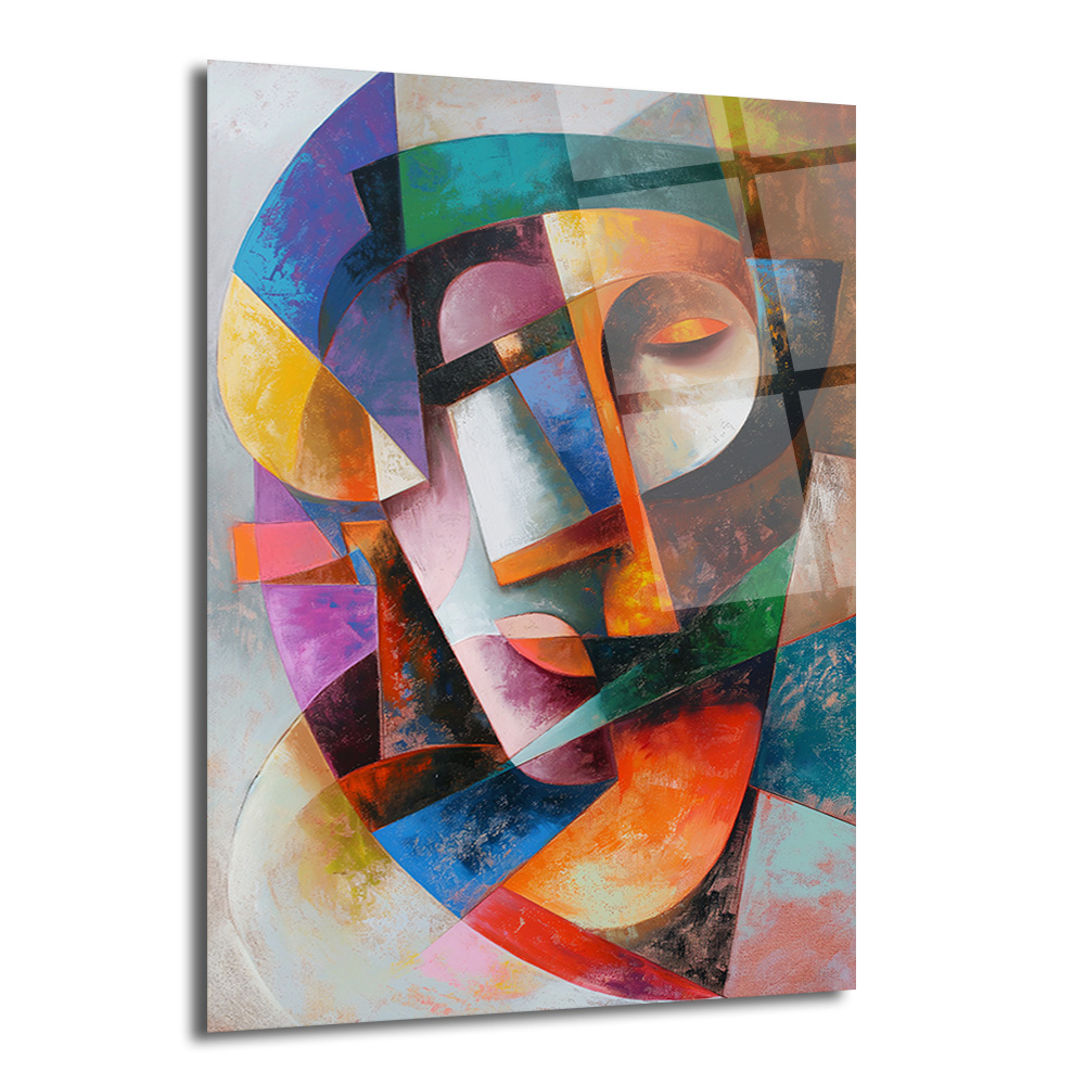 Dinamik Kübist Yüz Soyut Sanat Cam Tablo - Modern Duvar Dekoru - Glazella Dinamik Kübist Yüz Soyut Sanat Cam Tablo - Modern Duvar Dekoru - Glazella