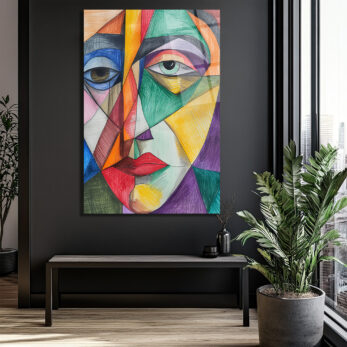 Soyut Kübik Yüz Cam Tablo - Canlı Renklerle Modern Sanat - Glazella