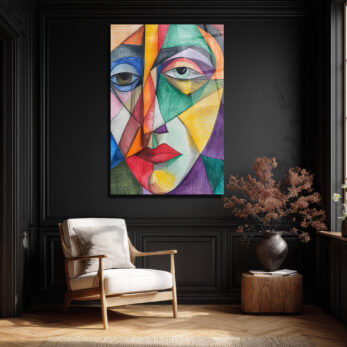 Soyut Kübik Yüz Cam Tablo - Canlı Renklerle Modern Sanat - Glazella