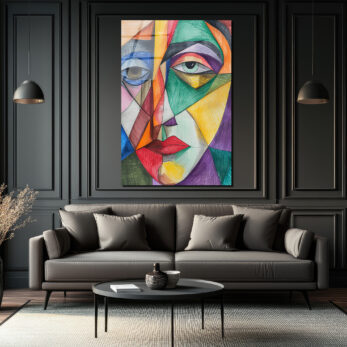 Soyut Kübik Yüz Cam Tablo - Canlı Renklerle Modern Sanat - Glazella