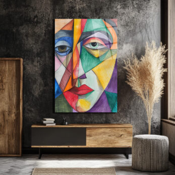 Soyut Kübik Yüz Cam Tablo - Canlı Renklerle Modern Sanat - Glazella