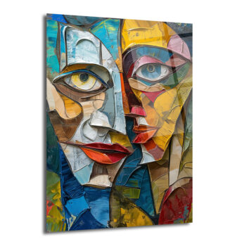 Soyut Yüzler Kübist Modern Cam Tablo - Glazella Sanat Koleksiyonu - Glazella