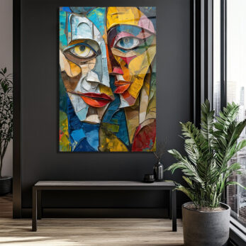 Soyut Yüzler Kübist Modern Cam Tablo - Glazella Sanat Koleksiyonu - Glazella