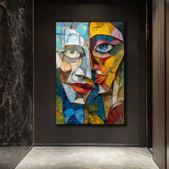 Soyut Yüzler Kübist Modern Cam Tablo - Glazella Sanat Koleksiyonu - Glazella