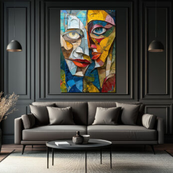 Soyut Yüzler Kübist Modern Cam Tablo - Glazella Sanat Koleksiyonu - Glazella