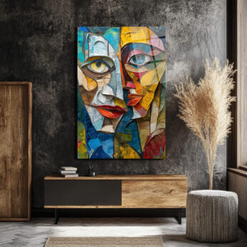 Soyut Yüzler Kübist Modern Cam Tablo - Glazella Sanat Koleksiyonu - Glazella