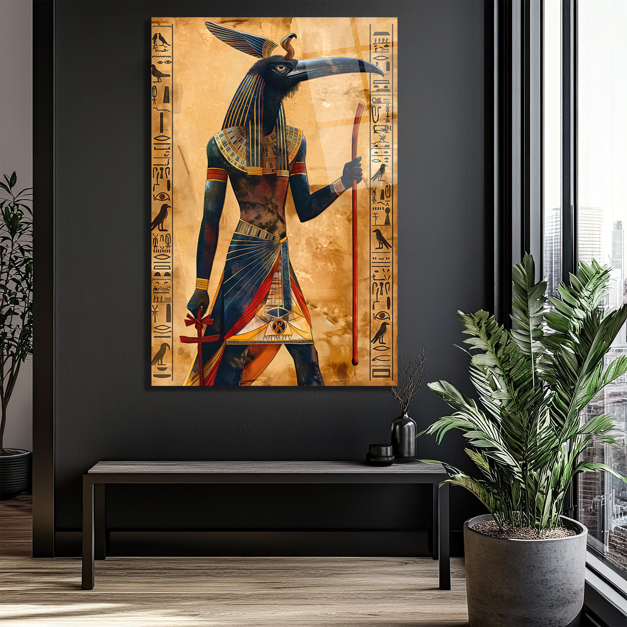 Antik Mısır Tanrısı Thoth Temalı Premium Cam Tablo - Glazella Antik Mısır Tanrısı Thoth Temalı Premium Cam Tablo - Glazella