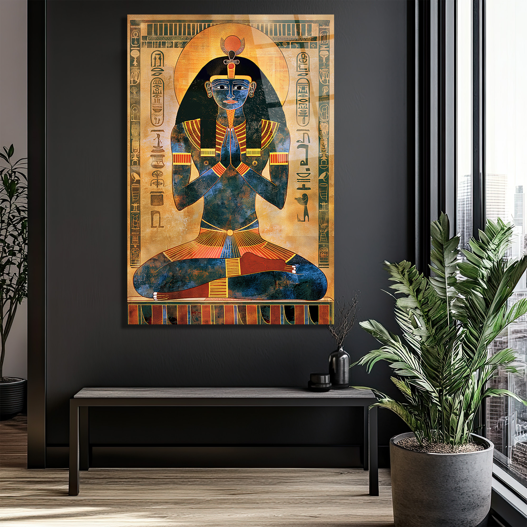 Antik Mısır Meditasyon Figürü Temalı Cam Tablo - Glazella Antik Mısır Meditasyon Figürü Temalı Cam Tablo - Glazella