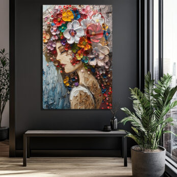 Canlı Çiçek Buketi Saçlı Kadın Cam Tablo - Dokulu Sanat Eseri - Glazella Canlı Çiçek Buketi Saçlı Kadın Cam Tablo - Dokulu Sanat Eseri - Glazella