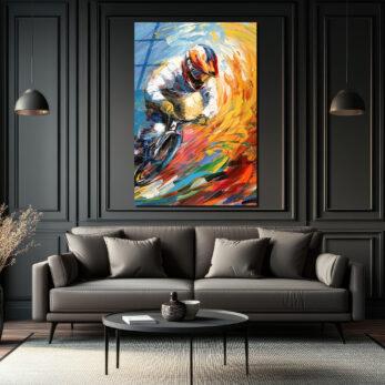 Dinamik Bisikletçi Soyut Sanat Cam Tablo - Glazella Dinamik Bisikletçi Soyut Sanat Cam Tablo - Glazella