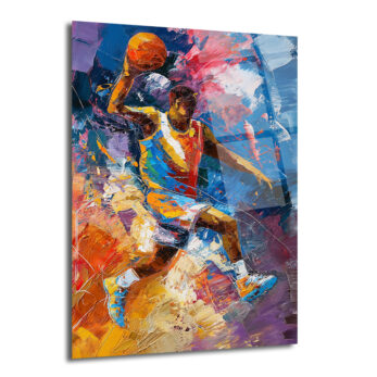 Dinamik Basketbolcu Sanatı Cam Tablo | Enerji Dolu Duvar Dekorasyonu - Glazella