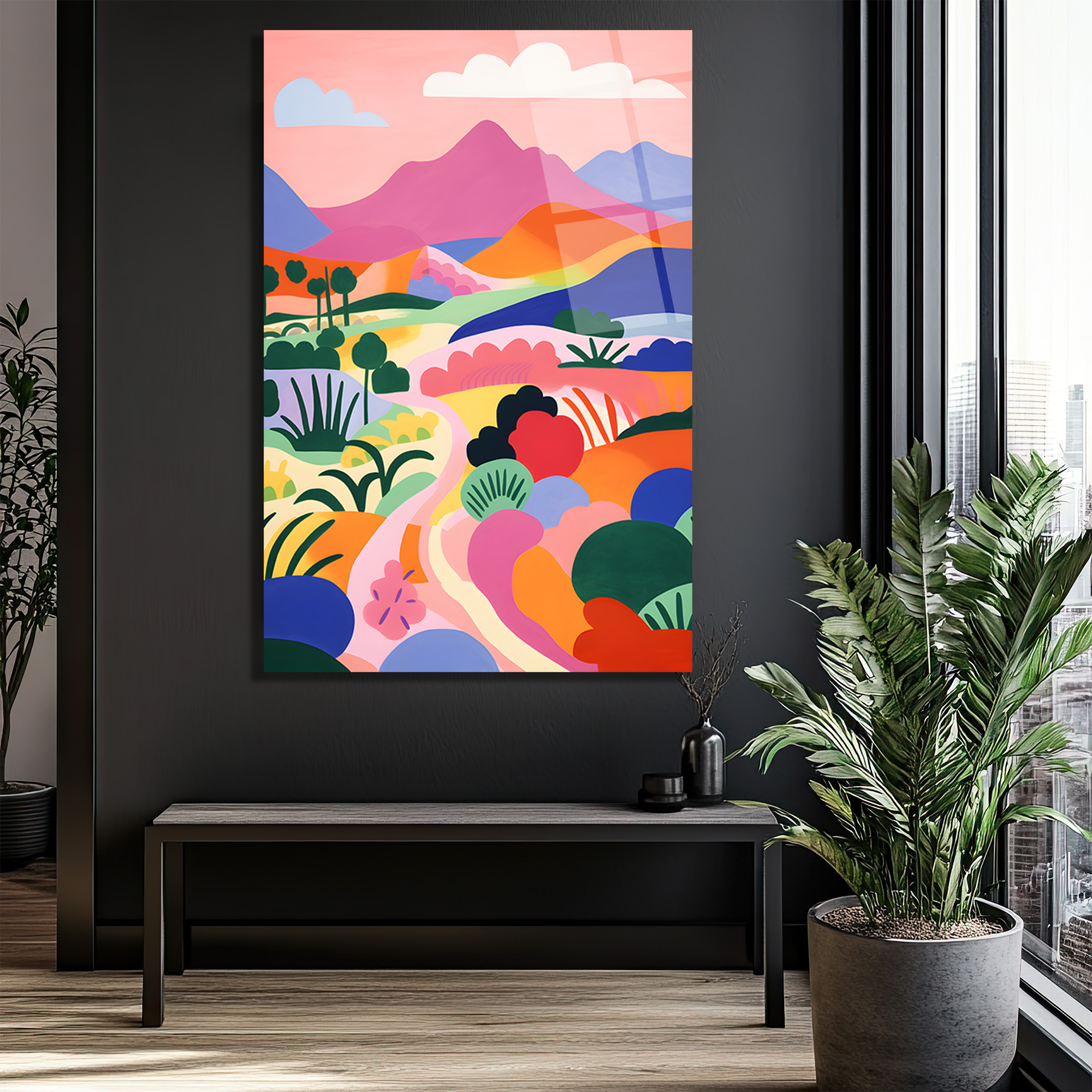Rengarenk Dağ Manzarası Modern Cam Tablo - Glazella Sanat Eseri - Glazella Rengarenk Dağ Manzarası Modern Cam Tablo - Glazella Sanat Eseri - Glazella